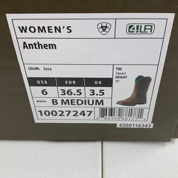 Ariat Womens Anthem Square Toe Western Boots Sz 6 B Java Brown Turquoise Leather - Picture 3 of 12